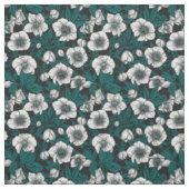Tissu Hellebores blancs avec feuilles bleus (Échantillon)