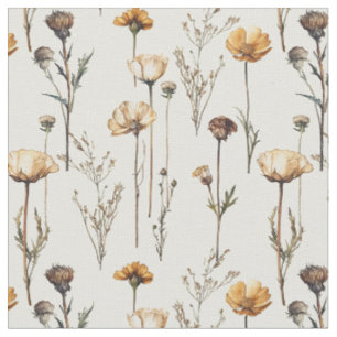 Tissu Herbes séchées fleurs sauvages vintage feuilles et