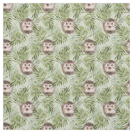 Tissu Hérisson et feuille vert (Échantillon)