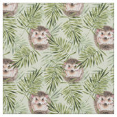 Tissu Hérisson et feuille vert (Détail)