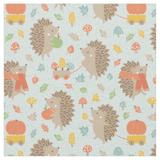 Tissu Hérisson mignon avec Petit Feuille bleu (Fermer)