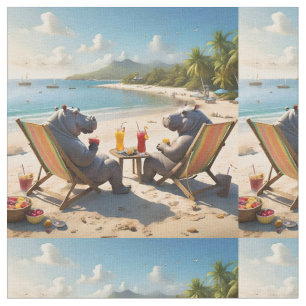 Tissu Heure d'Hippo : Cocktails au bord de la plage et b