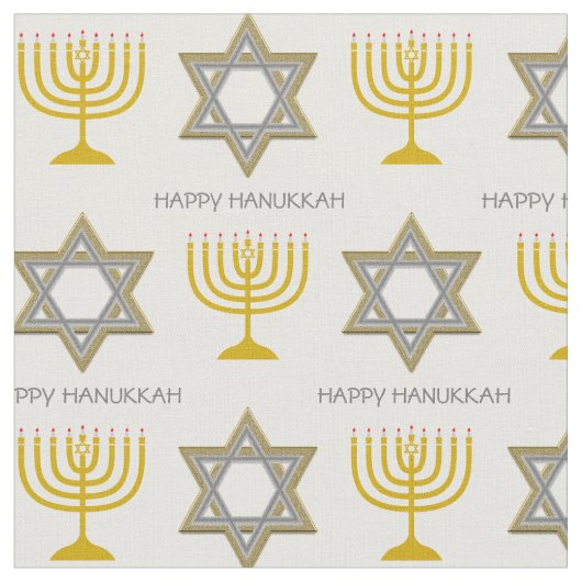 Tissu HEUREUX HANOUKKA | Étoile de David | Menorah (Fermer)