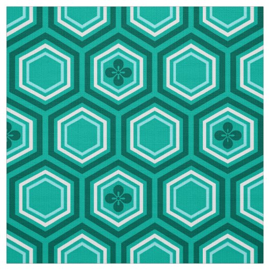 Tissu Hexagonal Kimono Impression, Turquoise et Blanc (Échantillon)