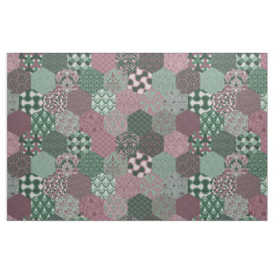 Tissu Hexagones de la marmite framboise et pin