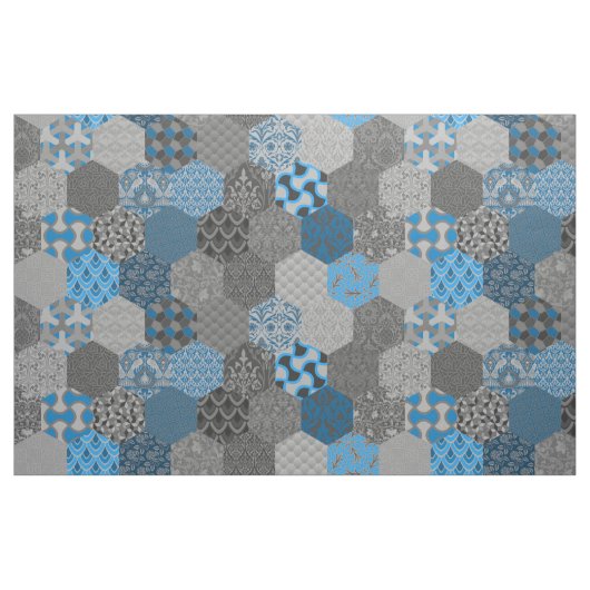 Tissu Hexagones de Patchwork Bleu et gris (Fat Quarter)
