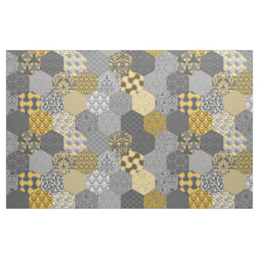 Tissu Hexagones de Patchwork Jaune et gris (Fat Quarter)