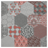 Tissu Hexagones de Patchwork rouge et gris (Échantillon)