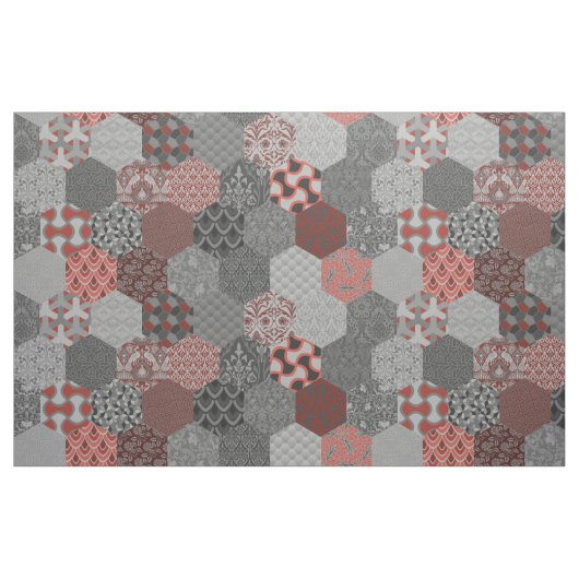 Tissu Hexagones de Patchwork rouge et gris (Fat Quarter)