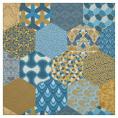 Tissu Hexagons de Patchwork Moutarde et Marine (Échantillon)