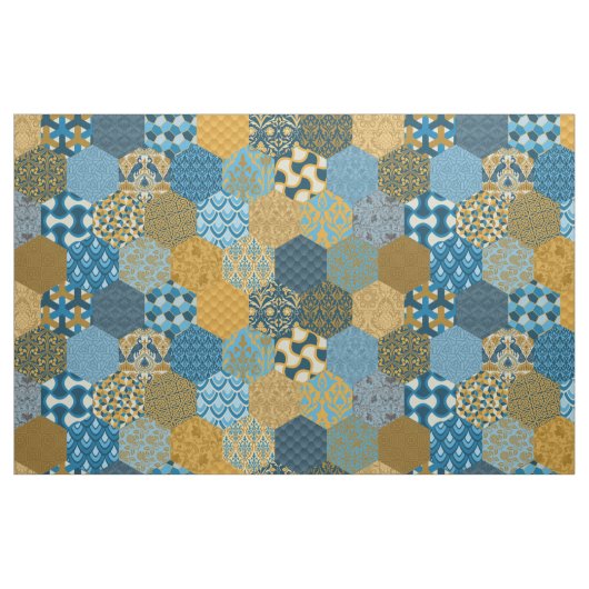 Tissu Hexagons de Patchwork Moutarde et Marine (Fat Quarter)
