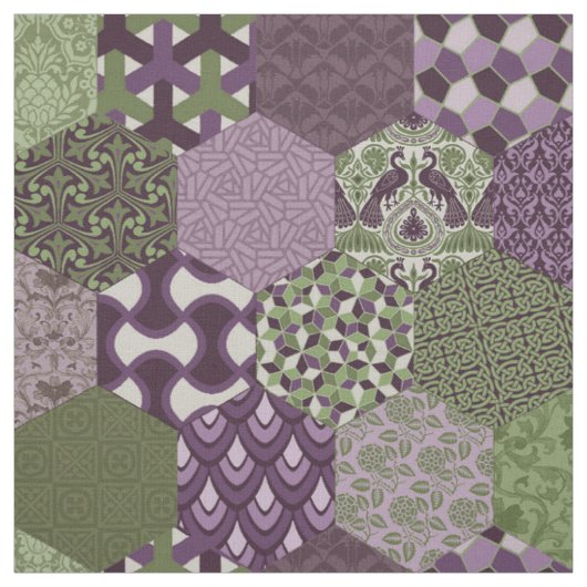 Tissu Hexagons Patchwork violet et vert (Échantillon)
