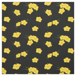 Tissu Hibiscus Tropical Fleur Jaune Noir Motif