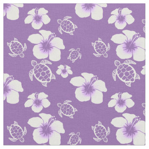 Tissu Hibiscus Violet Et Blanc Honu Hawaiian Fabric