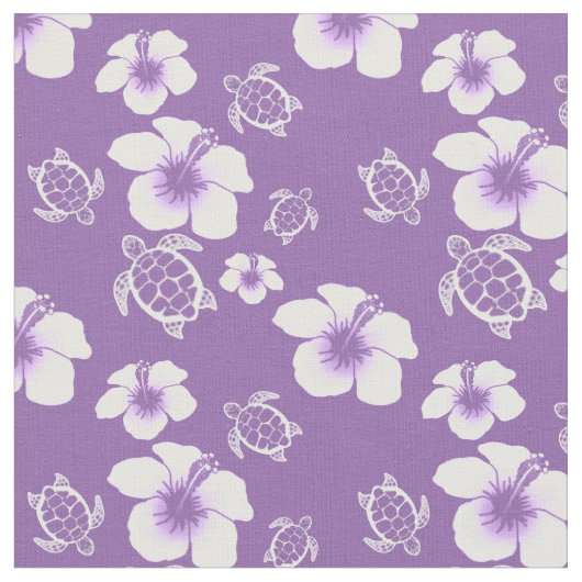 Tissu Hibiscus Violet Et Blanc Honu Hawaiian Fabric (Fermer)