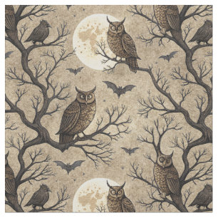 Tissu Hiboux et lune d'Halloween vintage