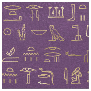 Tissu Hiéroglyphes égyptiens d'or métallique sur le v