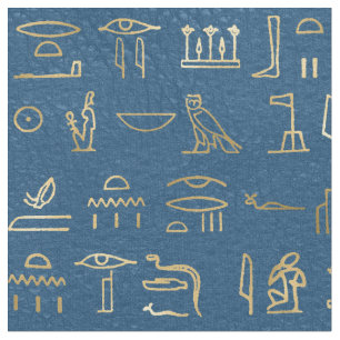 Tissu Hiéroglyphes égyptiens en or métallique sur le