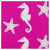 Tissu Hippocampe et étoile de mer - blanc sur rose fuchs (Fermer)