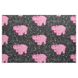 Tissu Hippopotame rose Cute Hippopotame souriant