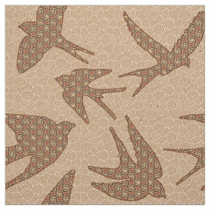 Tissu hirondelles japonaises en vol, Brown et beiges