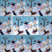 Tissu Hiver Fun Ski Labradors Fabric (Carreau)