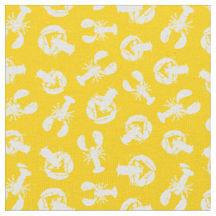 Tissu Homard Fruits de mer Jaune Blanc Côtier