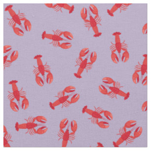 Tissu Homards rouges illustrés sur fond violet clair