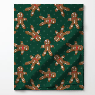 Tissu Homme en pain d'épices pois sur fond vert Noël