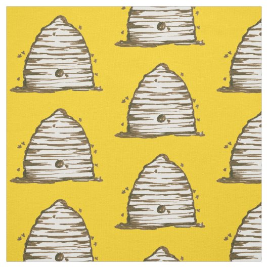 Tissu Honeybee Vintage Skep Beehive jaune (Échantillon)