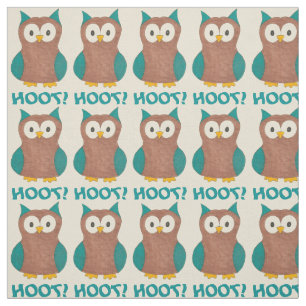 Tissu Hoot ! Blue Brown Owl Wise Bird Poster de animal