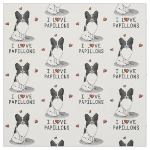 Tissu I Love Papillons (blanc & noir) Coeurs Chiens mign