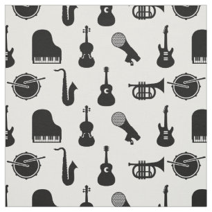 Tissu Icônes d'instruments de musique rétro Musique no