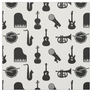 Tissu Icônes d'instruments de musique rétro Musique noir