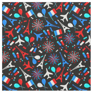 Tissu Icônes françaises sur arrière - plan noir