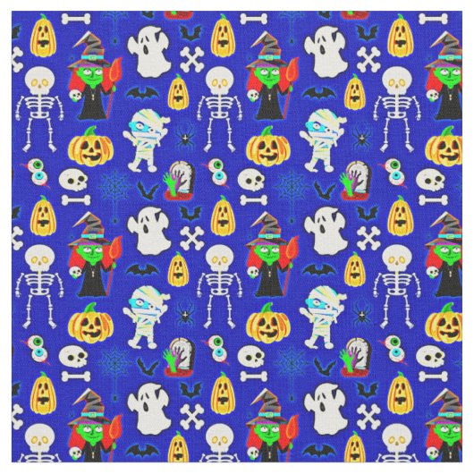 Tissu Icônes Halloween Designs sur Blue (Fermer)