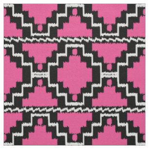 Tissu Ikat Aztec Tribal - Fuchsia rose, noir et blanc