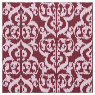 Tissu Ikat Moorish Damask - bordeaux et rose.