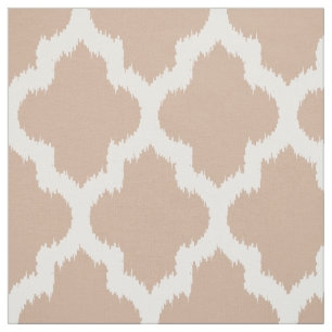 Tissu Ikat Quatrefoil Blanc Avec Arrière - plan Tan Pers