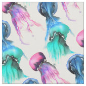 Tissu Illustration colorée de l'aquarelle des méduses (Fermer)
