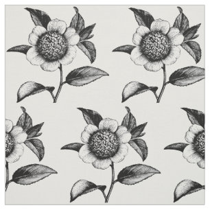 Tissu Illustration de fleur vintage noir et blanc