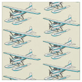 Tissu Illustration d'hydravion bleu blanc (Fermer)