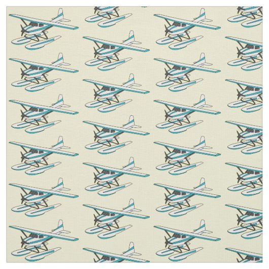 Tissu Illustration d'hydravion bleu blanc (Échantillon)