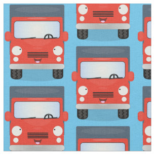 Tissu Illustration d'un camion kawaii rouge mou