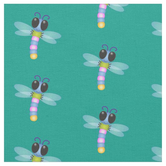 Tissu Illustration d'une libellule bleu et rose (Fermer)