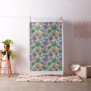 Tissu Illustration Florale Des Peonies Violettes Et Vert