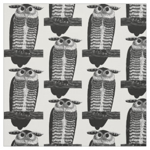 Tissu Illustration vintage encre Oiseau Hibou Art déco
