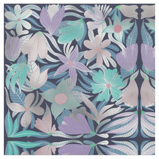 Tissu Illustrations de Feuilles floraux violets argentés (Fermer)