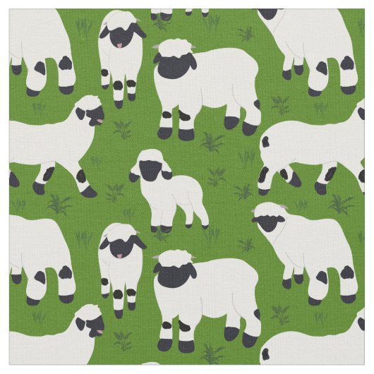 Tissu Illustrations de moutons bleus du Valais sur vert (Fermer)