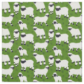 Tissu Illustrations de moutons bleus du Valais sur vert (Échantillon)